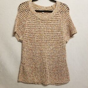 CAbi L Sweater Sorbet Pastel Short Sleeve Open Knit Stretch Beach Cruise Preppy